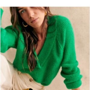 Sezane Cody bright green jumper, size small
